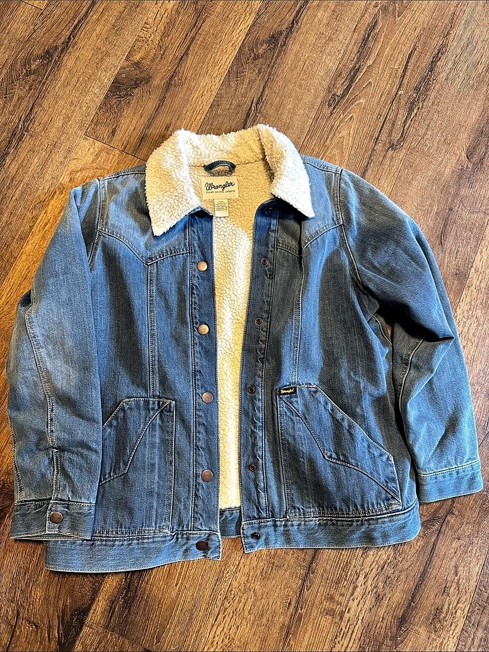 Wrangler Western Sherpa Lined Denim Jacket Sherpa-Lined Denim Jacket Size Large